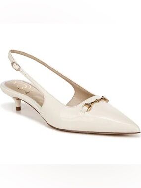 Sam Edelman Pointed Toe Slingback Kitten Heels in White Patent
